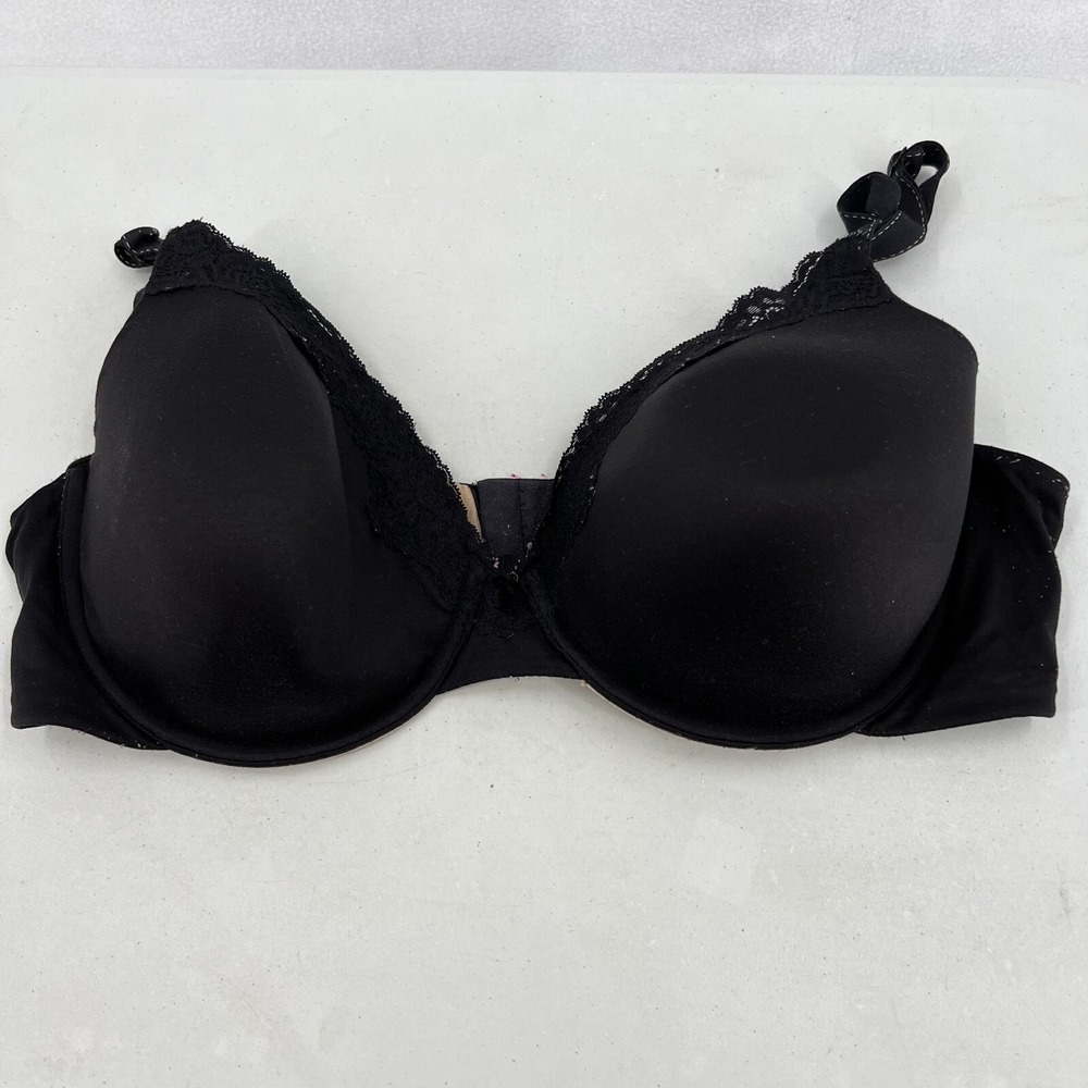 Maidenform Comfort Devotion Bra‎ Size 40D Black Lace Trim Full Coverage 09404
